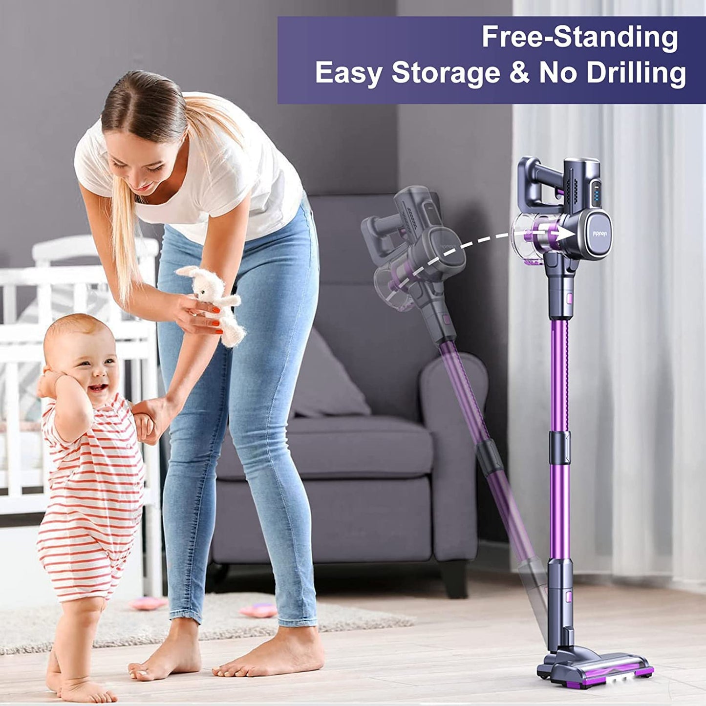 Lubluelu Cordless Vacuum Cleaner,25000Pa Cordless Stick Vacuum with 235W Brushless Motor, 50min Runtime, Detachable Battery, Self-Standing Vacuum for Hard Floor, Carpet, Pet Hair