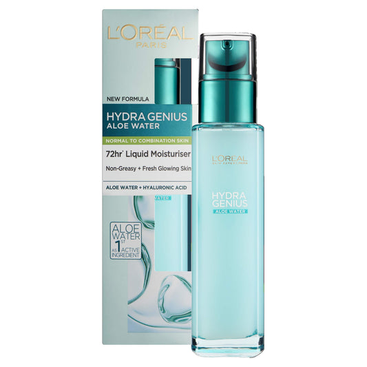 L'Oreal Paris Hydra Genius Hyaluronic Acid + Aloe Liquid Moisturiser for Normal to Combination Skin, 70ml