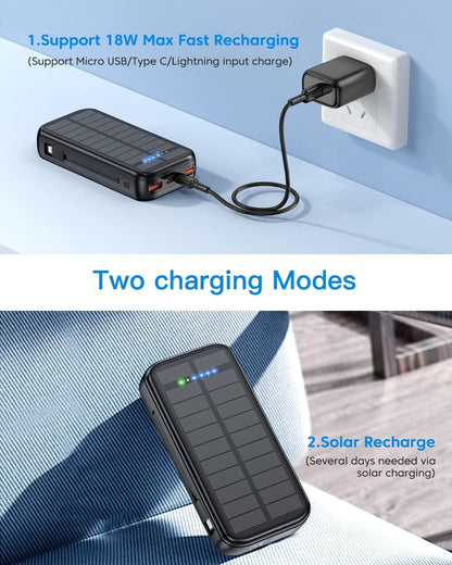 UPDATE: NOW $19.19❗ Portable Charger with Built in Cable Power Bank 30000mAh Fast Charging PD 20W Battery Pack 5 Output und 4 Input Backup Charger Travel for iPhone Android Samsung etc-Black