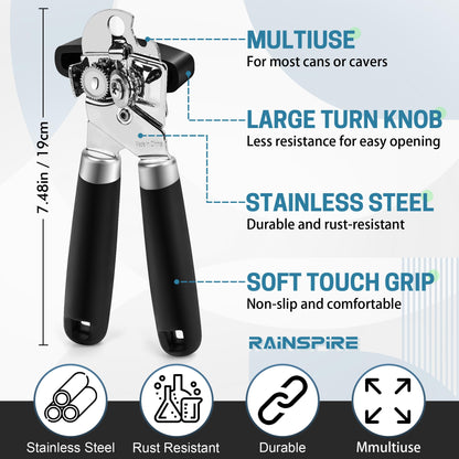 Rainspire Manual Can Opener with Smooth Edge Cut