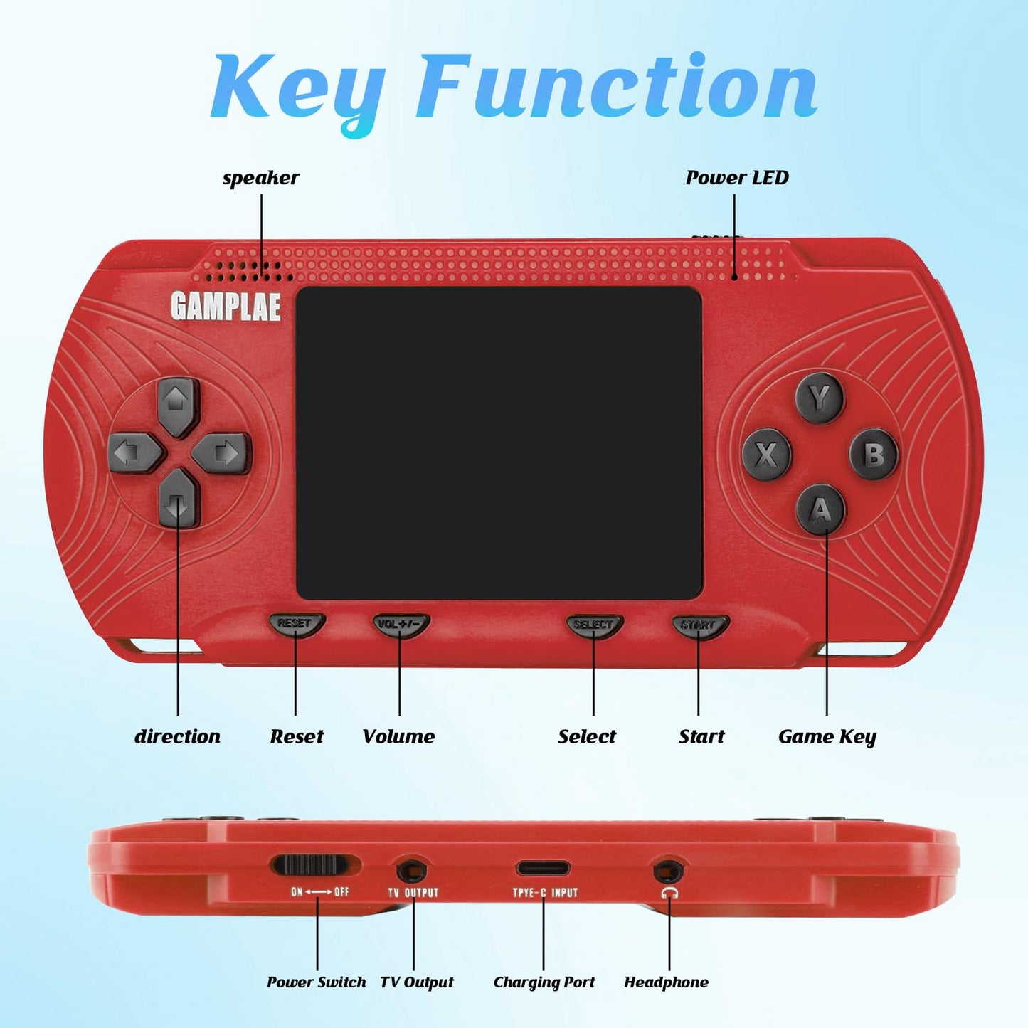 GAMPLAE Retro Handheld Games for Kids, Handheld Game Console Support TV Output, 3.0'' Large Screen Built-in 258 HD Classic Educational Games Retro Video Game Console Birthday for Boys Girls