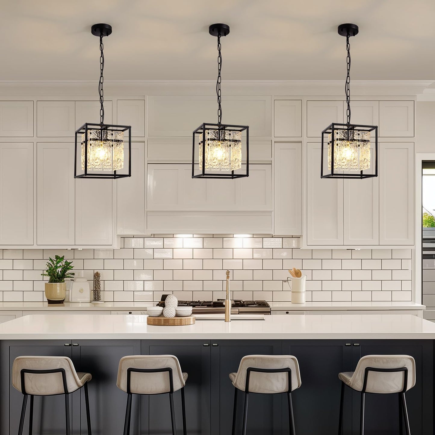 Modern Black Glass Pendant Light for Dining Room
