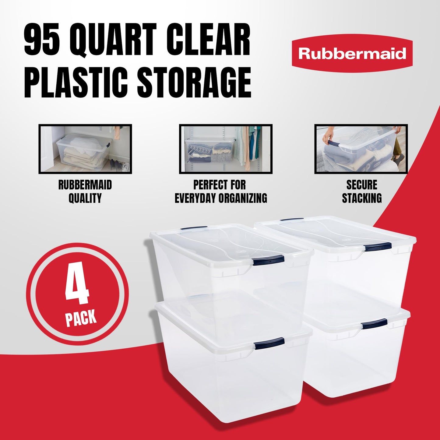 Rubbermaid 95 Quart Clear Storage Containers (4 Pack)