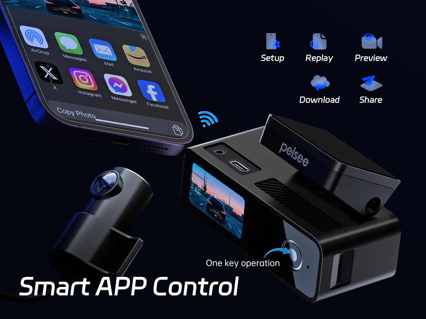 Pelsee 4K Dual Dash Cam with Night Vision And app