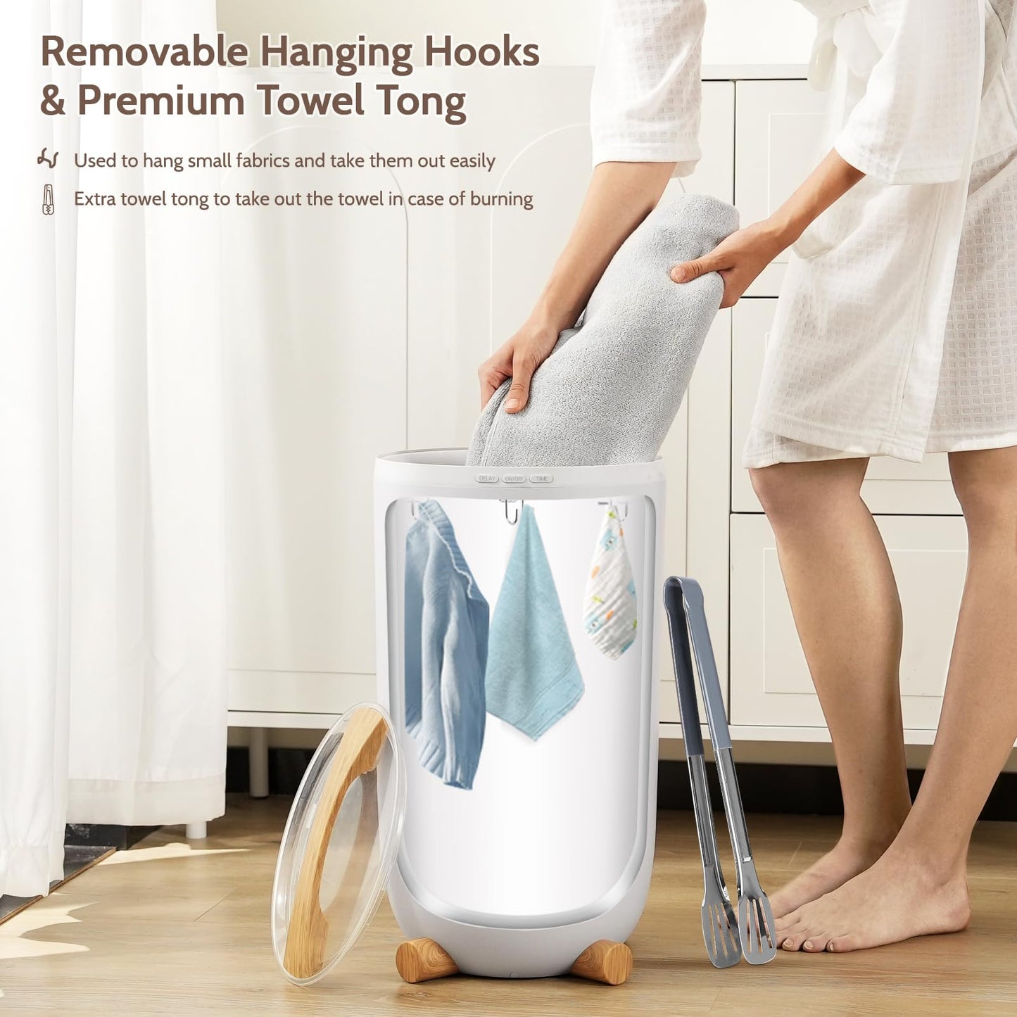 Keenray Towel Warmer for Bathroom, Luxury Towel Warmer Bucket with Timer, LED Display for Time and Temperature, Delay Time Up to 24 Hours, Child Lock, Hot Towel Heater, Gifts for Mom,Dad,Him,Her, Grey