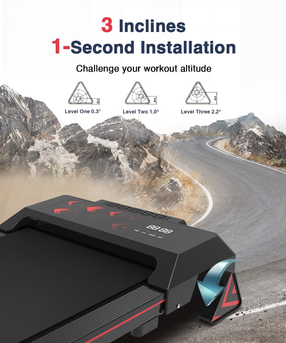 Redliro Walking Pad with Incline, Under Desk Treadmill for Home, Compact Walking Pad for Small Space, Portable Treadmill with Remote Control & Free Installation (Black)