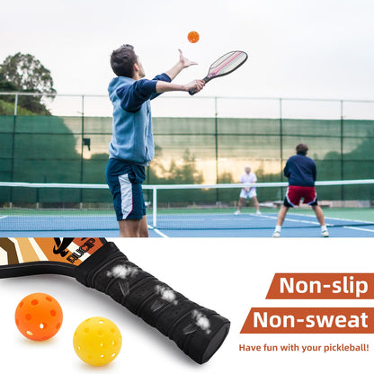 Pickleball Paddles Set of 4, Wood Pickleball Paddles Set with 4 Wooden Pickleball Paddles, 4 Pickleball Balls, 2 Pickleball Ball Retrievers & Pickleball Bag, Pickleball Rackets with Breathable Grip