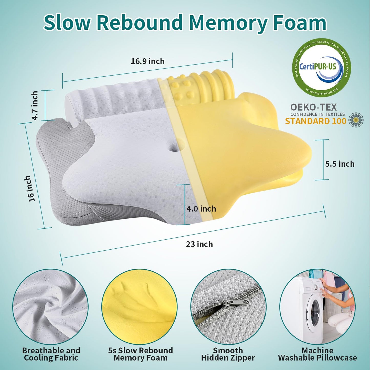Ergonomic Memory Foam Neck Pillow for Pain Relief