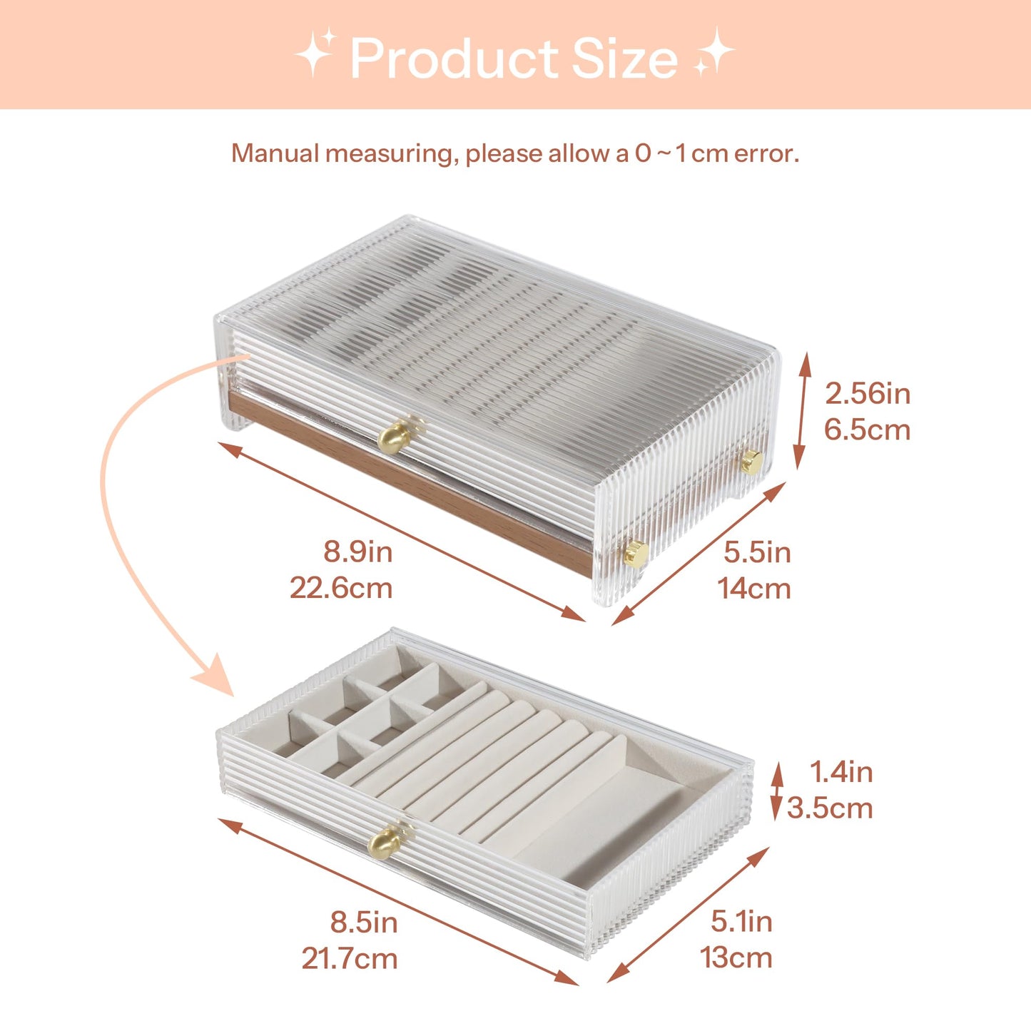 Acrylic Jewelry Box with Wood Dividers & Drawers