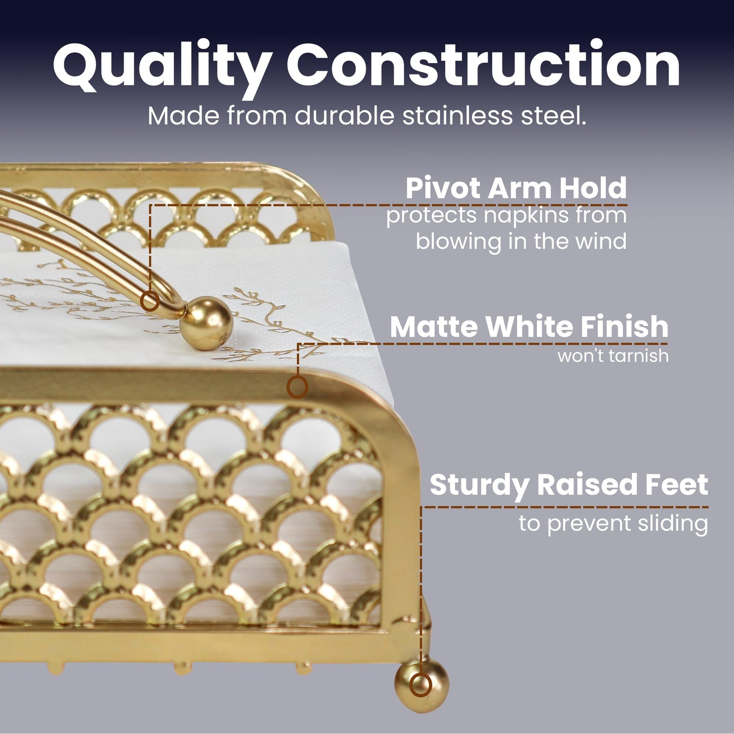Elegant Napkin Holder with Dispenser Arm