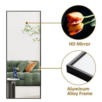 self Full Length Floor Mirror 43"x16" Large Rectangle Wall Mirror Hanging or Leaning Against Wall for Bedroom, Dressing and Wall-Mounted Thin Frame Mirror - Black, 43" x 16" (USAM004)