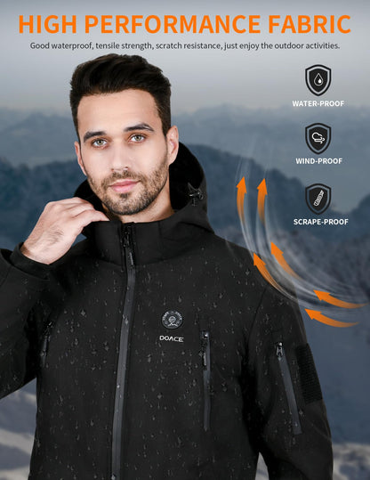 DOACE Heated Jacket Soft Shell for Men Women, Heated Jacket Warm Coat with 12V 14400mAh Battery Pack, S