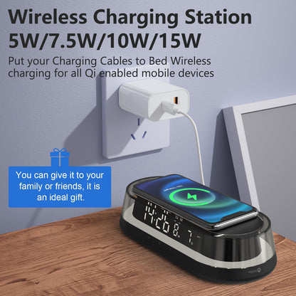 VOILEIPAGI Alarm Clock with Wireless Charging, Alarm Clock for Heavy Sleepers Adults, Smart Clock with Night Light,Snooze, Date, Bedside Digital Dual Alarm Clock, Alarm Clocks for Bedrooms Black