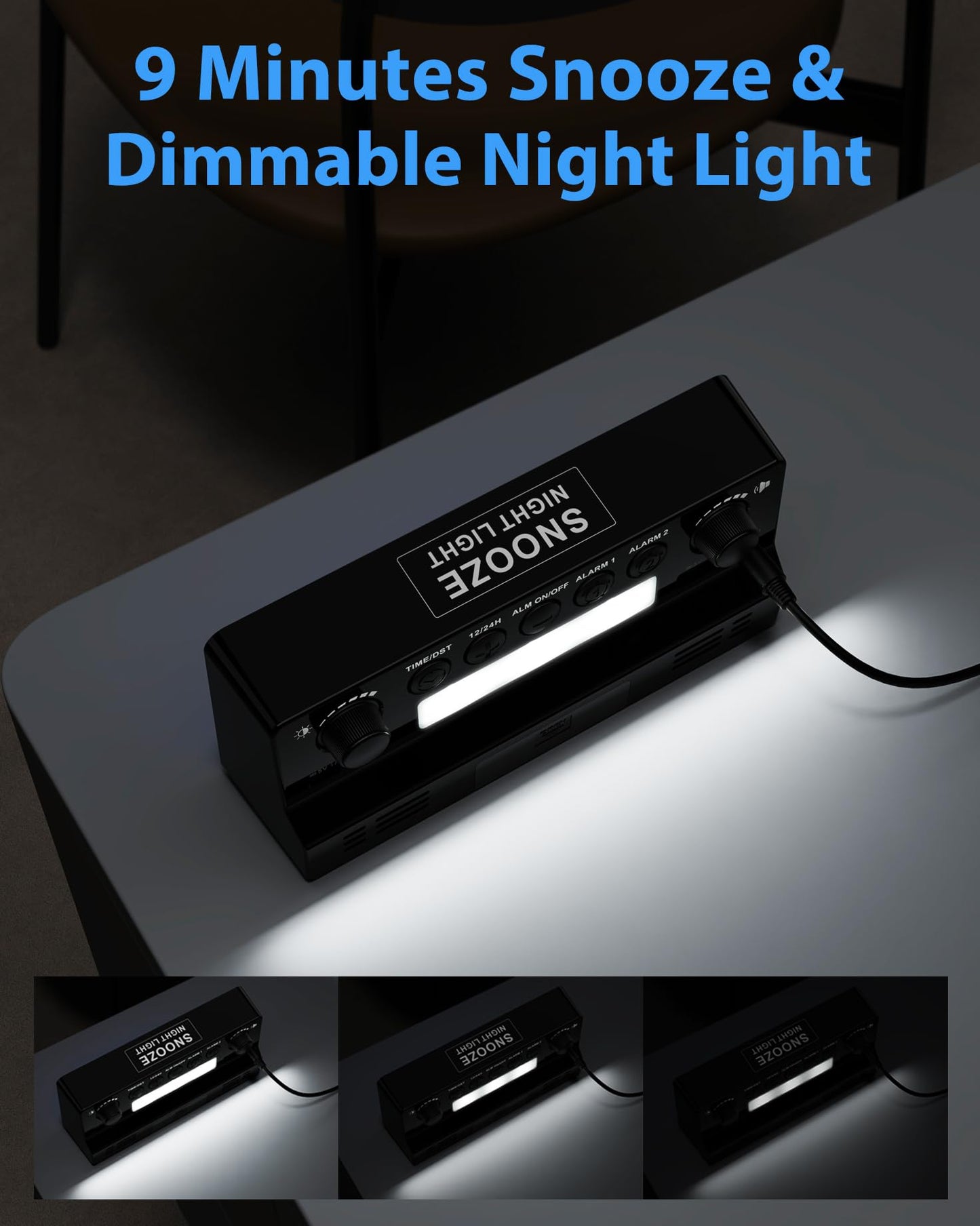 Roxicosly 118db Super Loud Alarm Clock for Heavy Sleepers, Mirror Clock with Large Bold Number, 0-100% Dimmable Display, Night Light, Type C & USB Charger, Dual Alarms