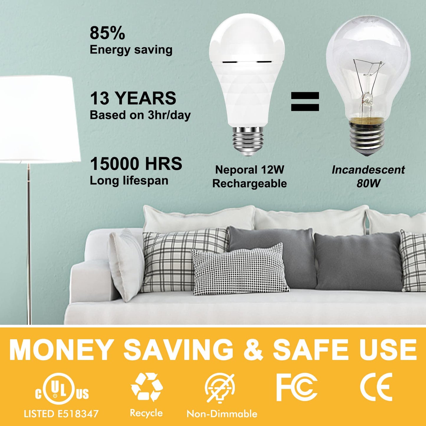 Rechargeable Emergency Light Bulbs 6-Pack LED