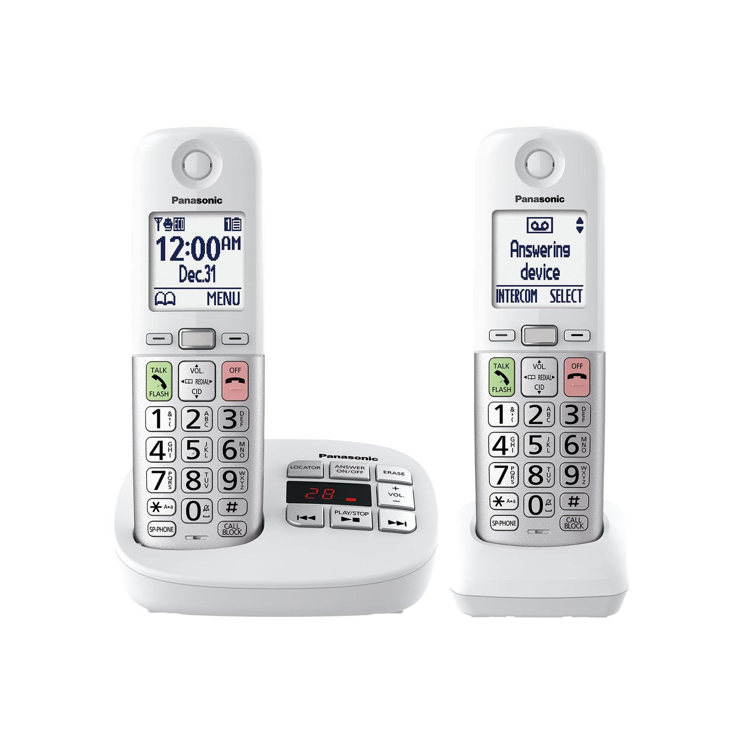 Panasonic Cordless Phone, Easy to Use with Large Display and Big Buttons, Flashing Favorites Key, Built in Flashlight, Call Block, Volume Boost, Talking Caller ID, 2 Cordless Handsets - KX-TGU432W