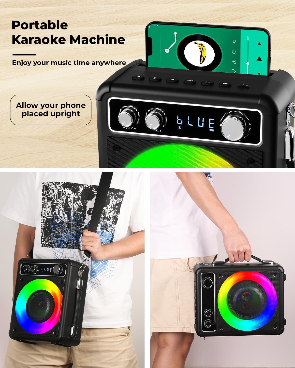 Portable Karaoke Machine with Dual Microphones