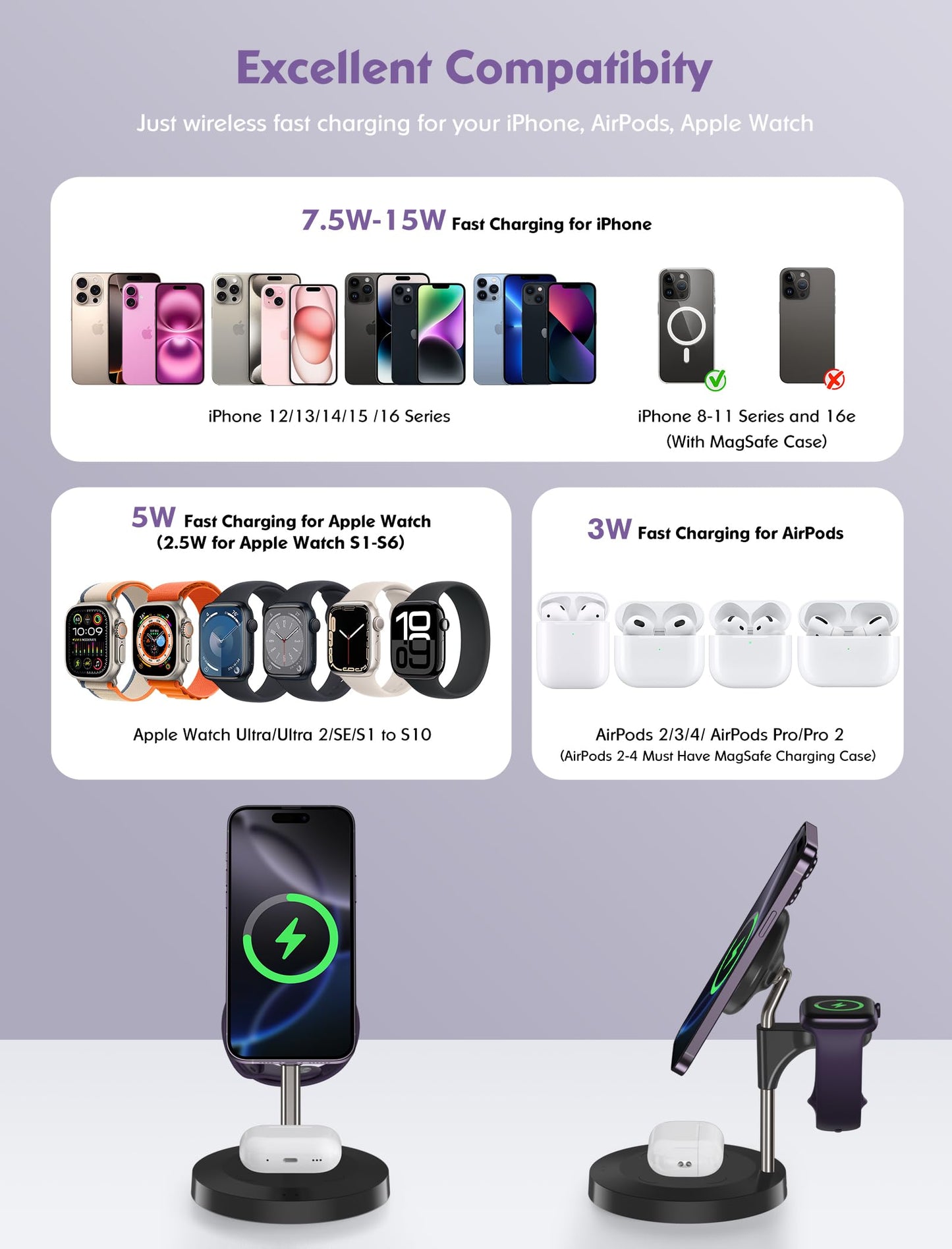3 in 1 Wireless Charging Station for Apple Devices