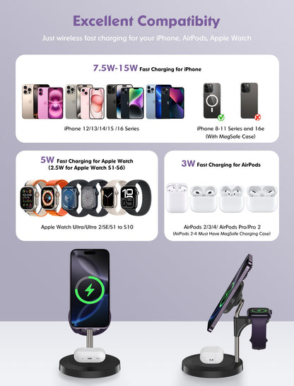 3 in 1 Wireless Charging Station for Apple Devices