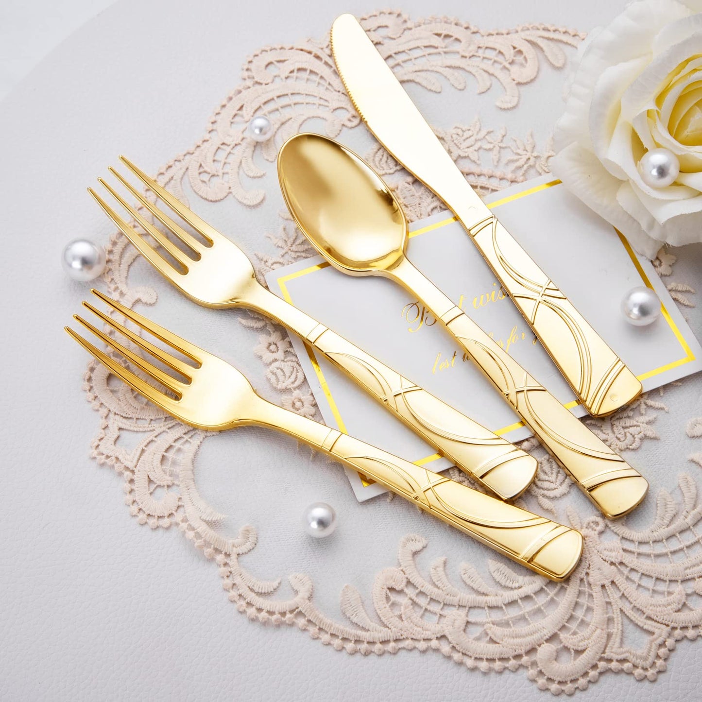 Gold Plastic Cutlery Set - 300 Disposable Utensils