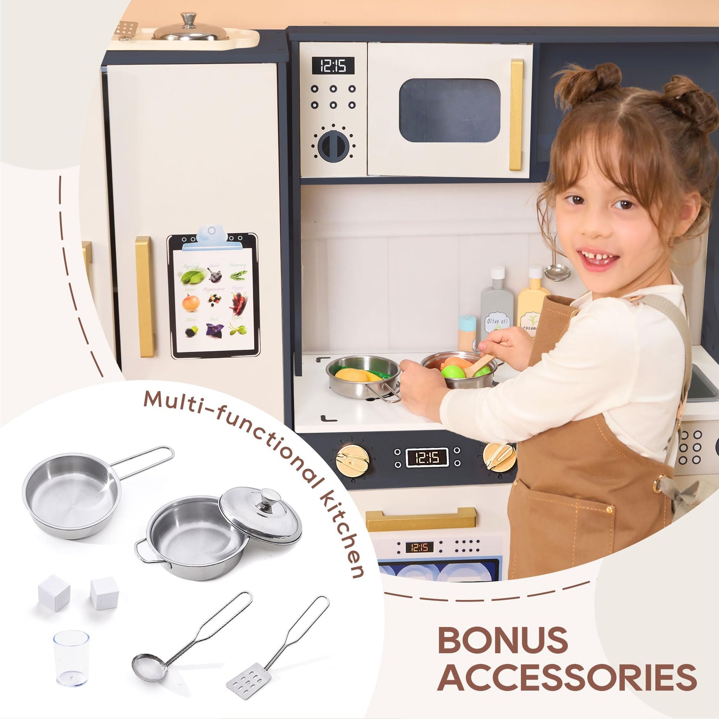 Kids Play Kitchen Set with Realistic Accessories