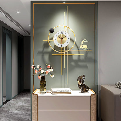PSYCHE GOD Modern Gold Wall Clock 24.8 Inch Decorative Metal Wall Clocks for Living Room Decor,3D Elk Non-Ticking Clock Battery Operated for Bedroom