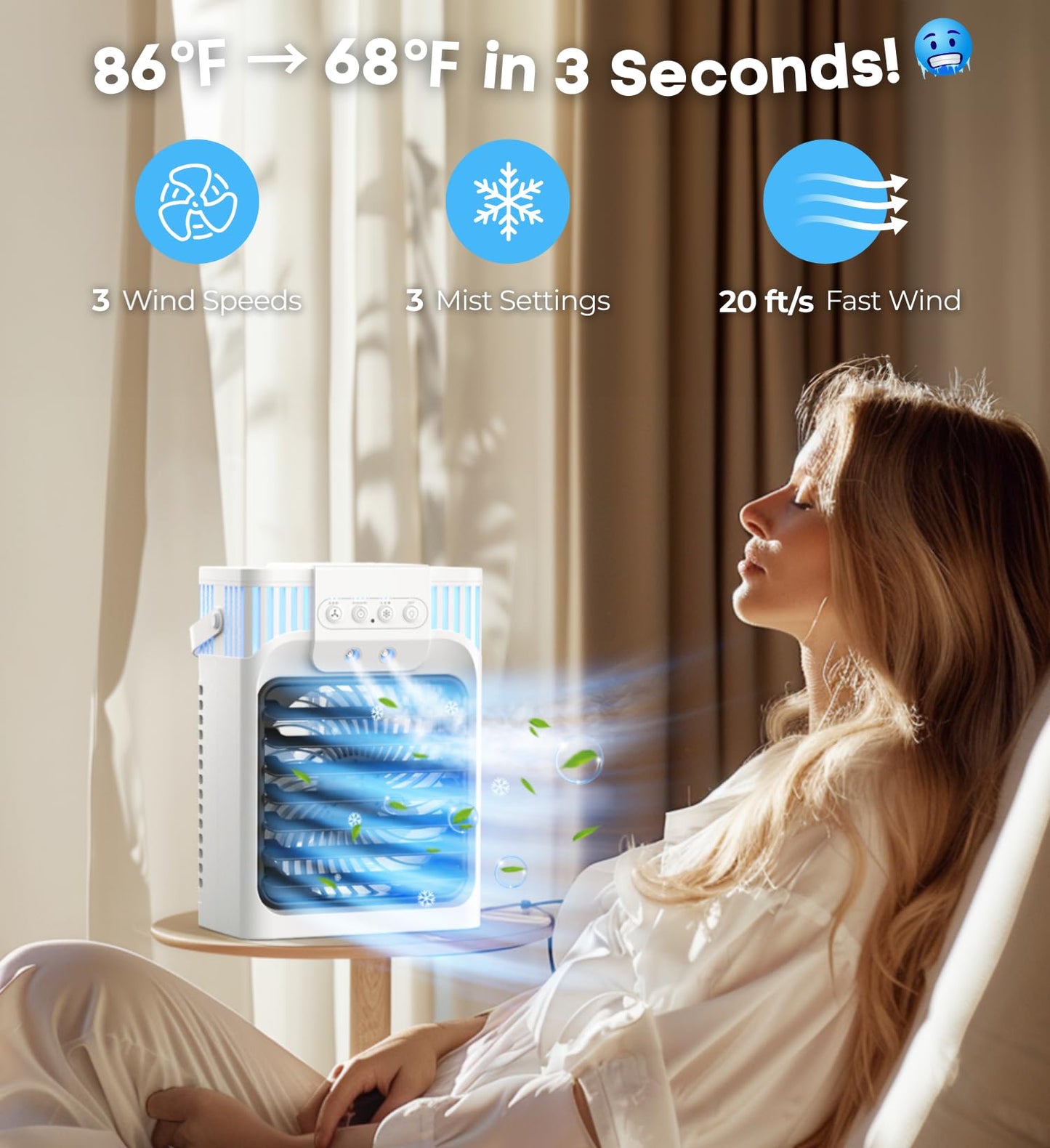 Portable Air Conditioner with 3 Speeds & Timer