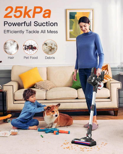JYH Cordless Vacuum Cleaner, 25kPa Powerful Vacuum Cleaners for Home, Stick Vacuum Rechargeable with 2200mAh Detachable Battery, Up to 45 Mins, Portable Handheld Vacuum for Hardwood Carpet Pet Hair