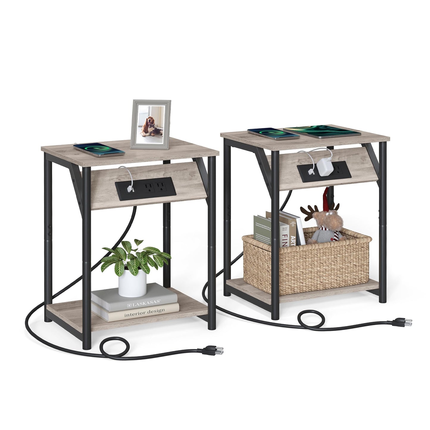 Set of 2 VASAGLE Side Tables with Charging Station