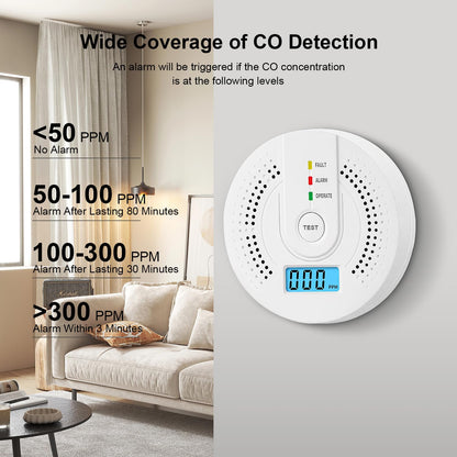 Carbon Monoxide Detector,CO Gas Monitor Alarm, AA Battery Powered CO Sensor Detector with LED Digital Display for Home,Depot,Test Button