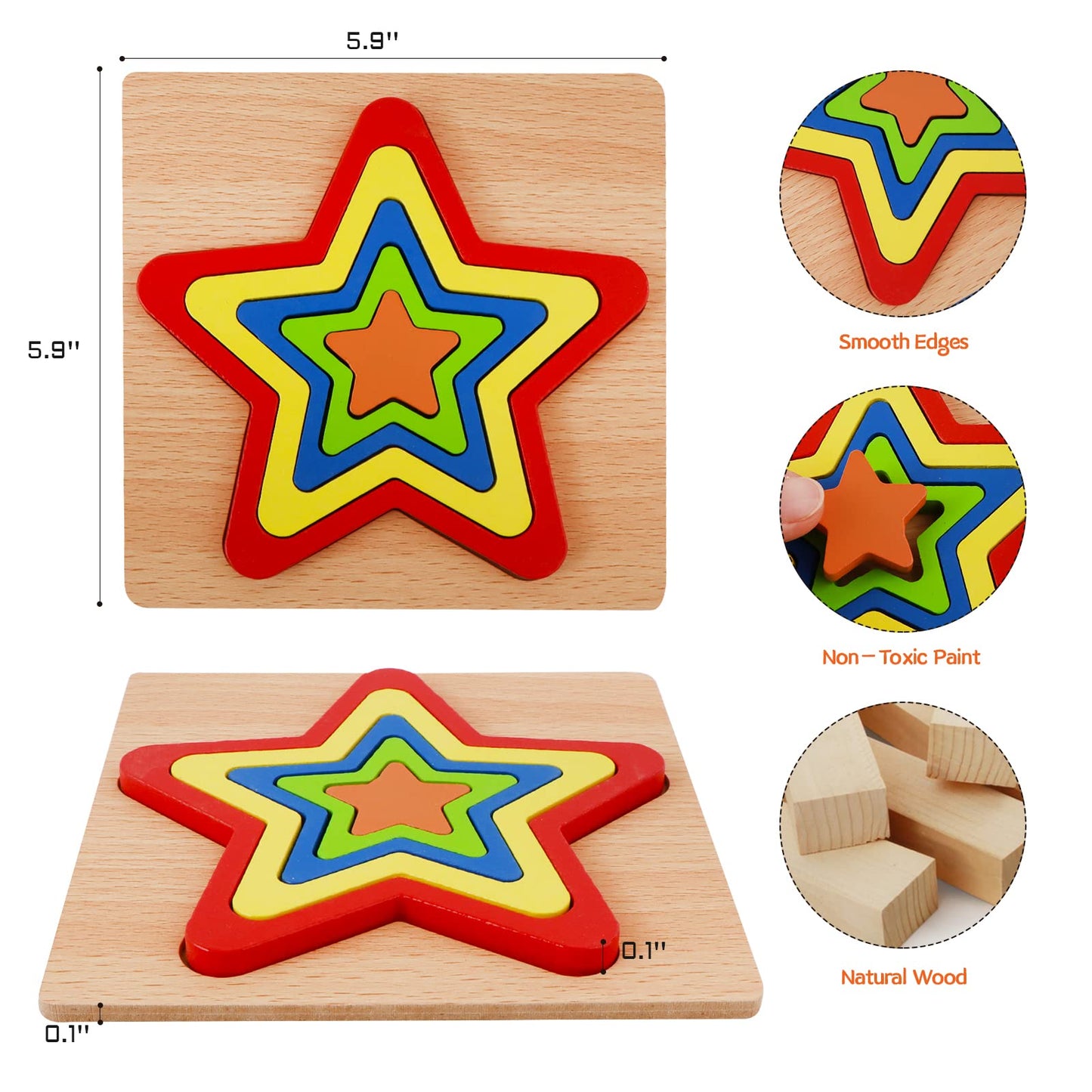 Toddler Puzzles 6 Pcs Wooden Puzzles for Toddlers Montessori Shape Sorting Puzzle Toddlers Activities Early Educational Preschool Learning Sensory Toys Montessori Toys 1-3 Year Old