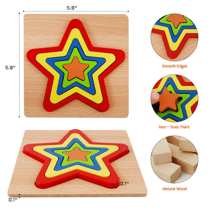Toddler Puzzles 6 Pcs Wooden Puzzles for Toddlers Montessori Shape Sorting Puzzle Toddlers Activities Early Educational Preschool Learning Sensory Toys Montessori Toys 1-3 Year Old