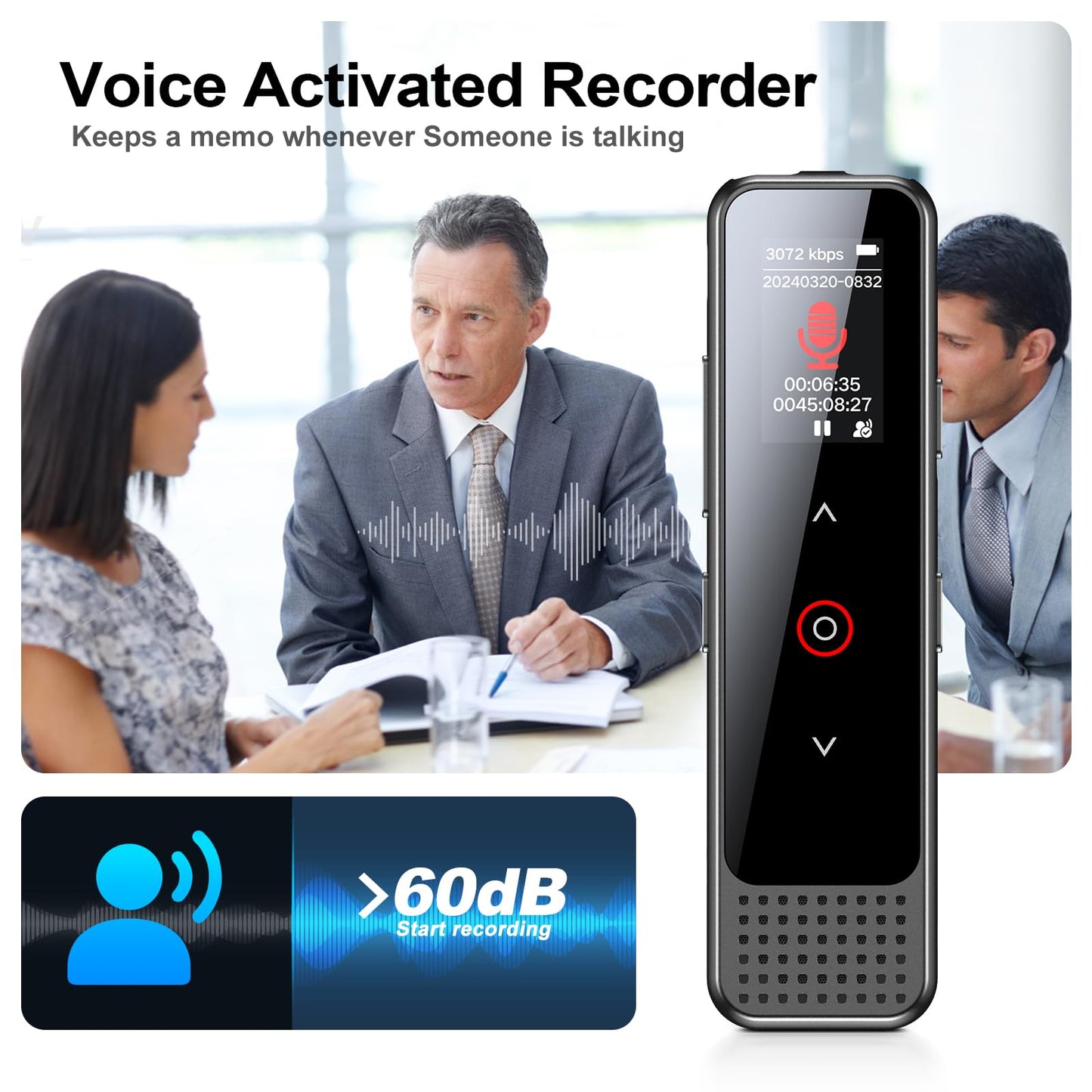 128GB Voice Recorder with Playback & Noise Cancelling