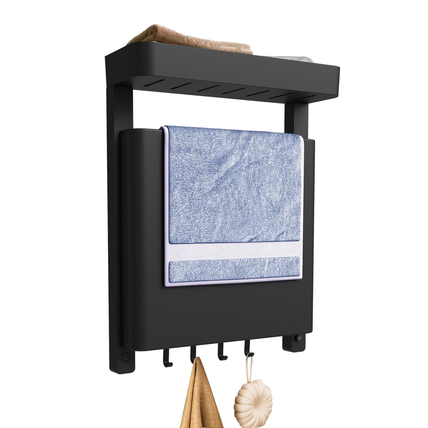 LALAHOO -15.7”x20.9”Heated Towel Rack, Towel Warmer Rack for Bathroom, IP24 Heated Towel Rack Wall Mounted, Heated Towel Warmer with Shelf and Towel Hooks, Towel Dryer Rack Heated
