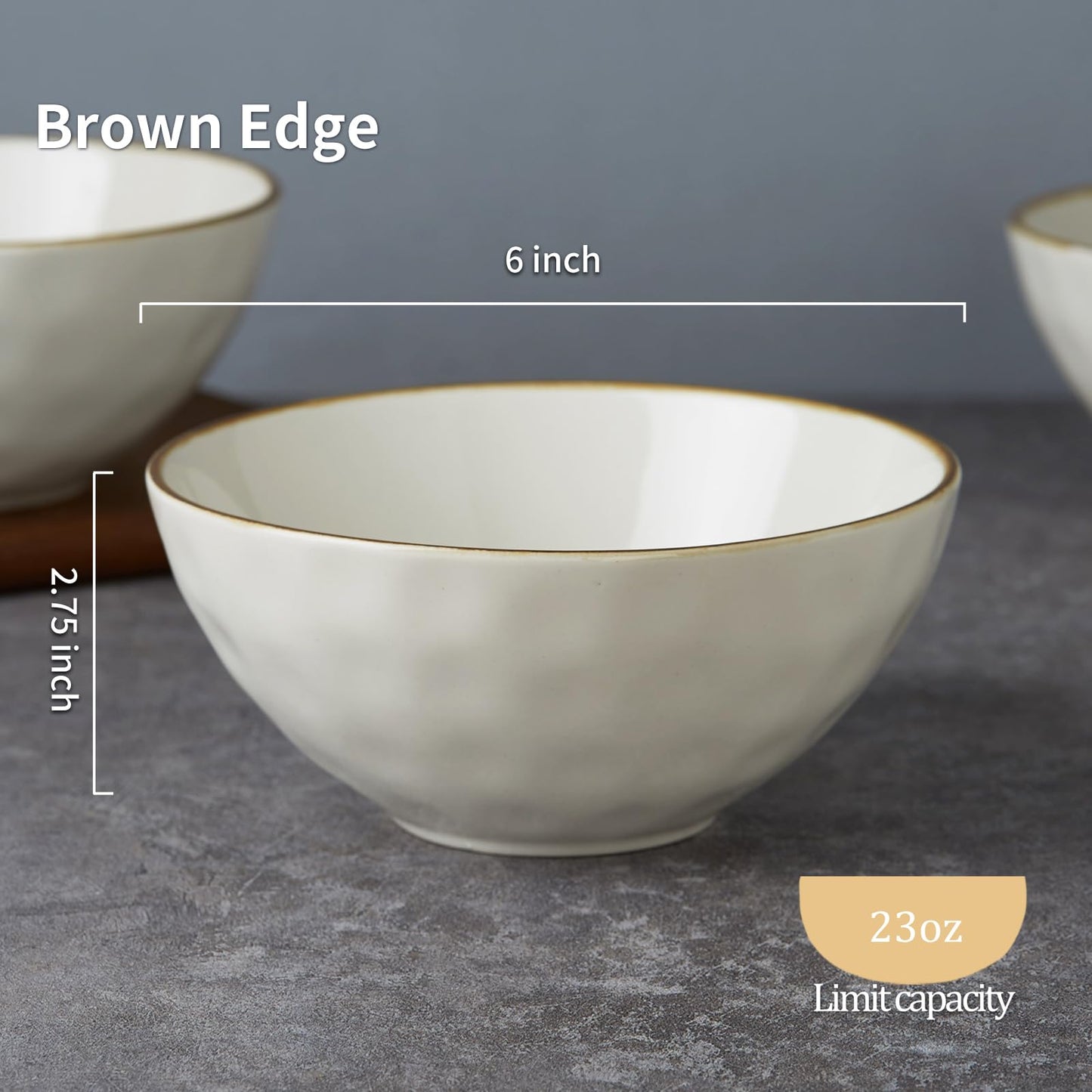 famiware Cereal Bowls Set of 6, Ocean Round 6" Soup Bowls, 23oz Rice Serving Bowl Oatmeal Bowls, Kitchen Bowl Set, Microwave and Dishwasher Safe, Scratch Resistant, Vanilla White