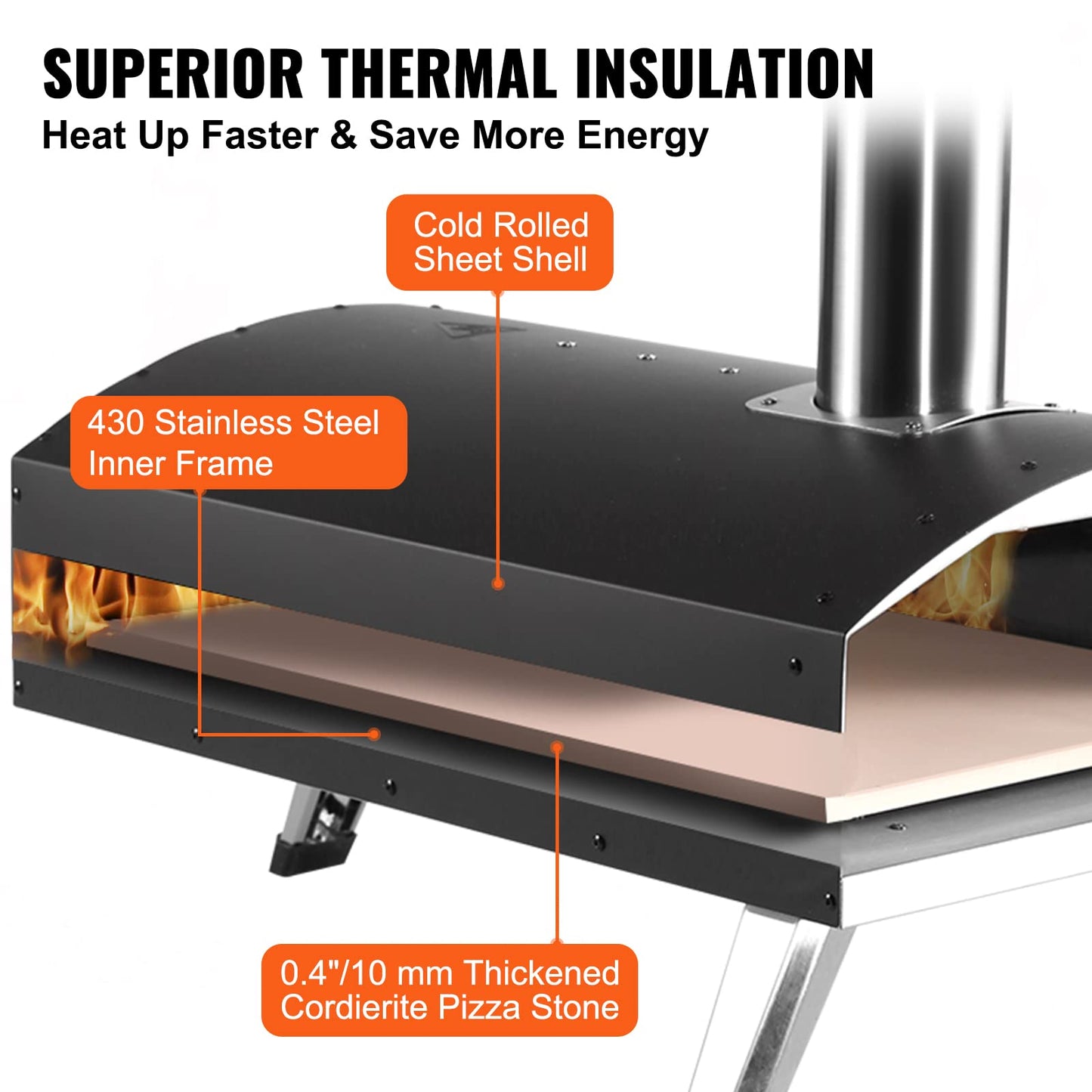 VEVOR Outdoor Pizza Oven, 12-inch Pellet and Charcoal Fire Pizza Maker, Portable Outside Stainless Steel Ovens with Pizza Stone, Waterproof Cover, Shovel, Wood Burner for Backyard Camping, Black