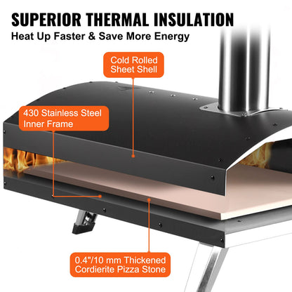 VEVOR Outdoor Pizza Oven, 12-inch Pellet and Charcoal Fire Pizza Maker, Portable Outside Stainless Steel Ovens with Pizza Stone, Waterproof Cover, Shovel, Wood Burner for Backyard Camping, Black
