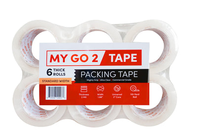 My Go 2 Tape - Packing Tape for Shipping, Mailing, Sealing and Moving, Strong Adhesion Clear Packing Tape Rolls, True 2.30 Mil Thick Shipping Tape with Standard Width, 110 Yard Rolls, 6 Pack