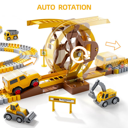 iHaHa 299 PCS Construction Race Tracks Boys Toys, 6 PCS Engineering Cars and Flexible Race Track Playset Create A Engineering Road Gifts Toys for 3 4 5 6 Year Old Boys Kids
