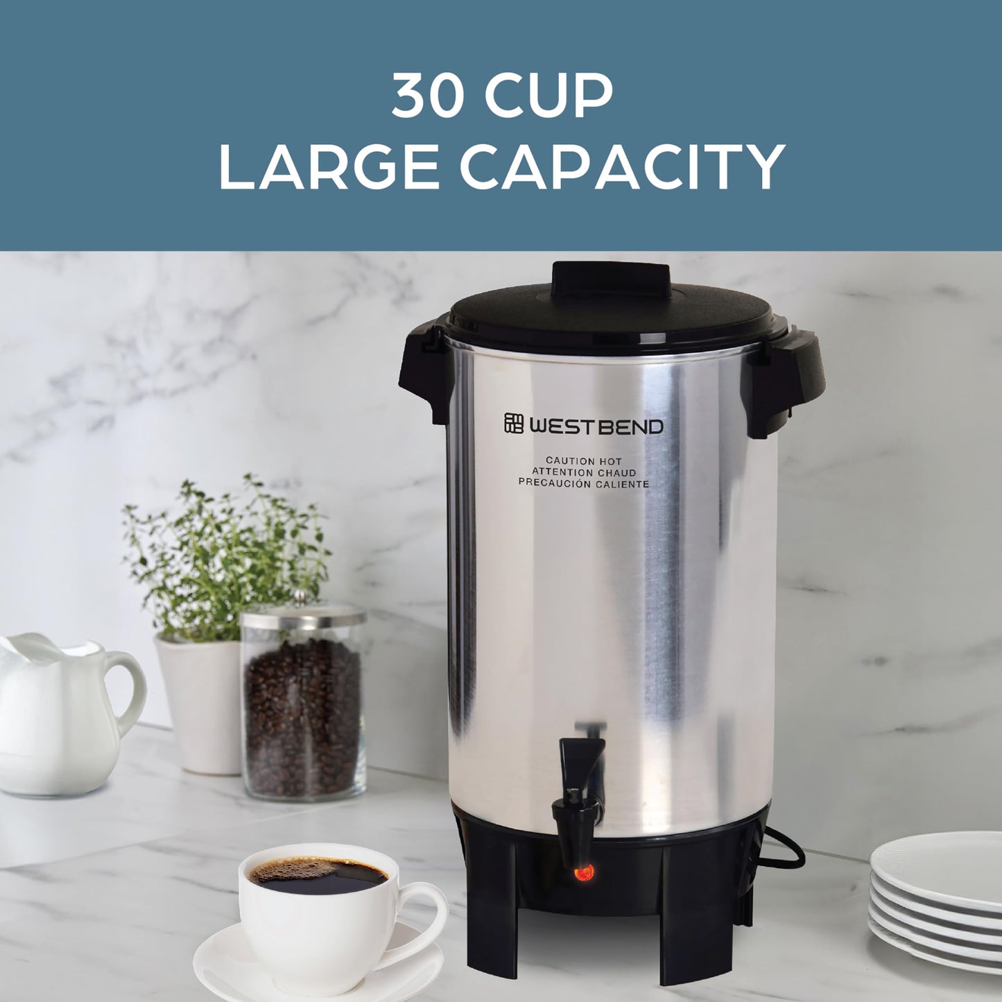 West Bend Coffee Urn with Automatic Temperature Control and Cup Per Minute Brewing