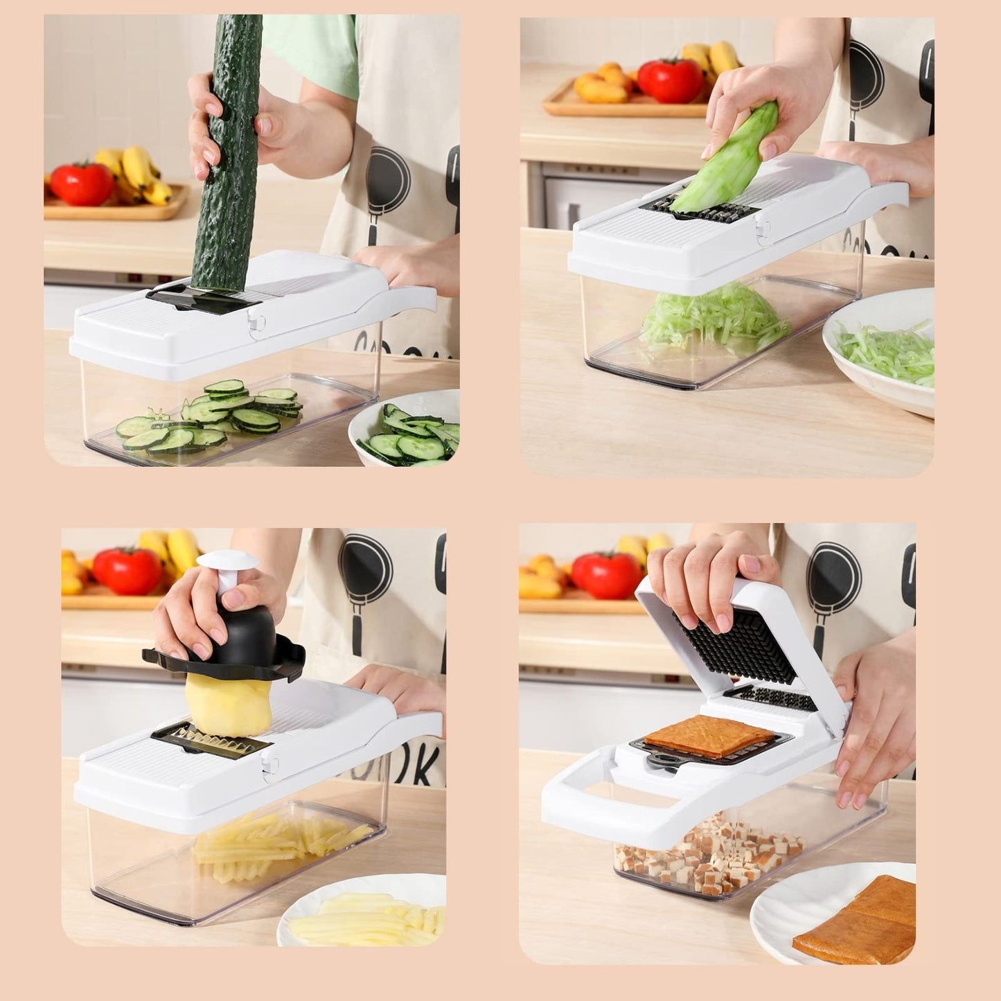 Vegetable Chopper, Multifunctional Veggie Chopper,Kitchen Vegetable Slicer Dicer Cutter,Potato Onion Food Chopper with Vegetable Peeler,Hand Guard and Container