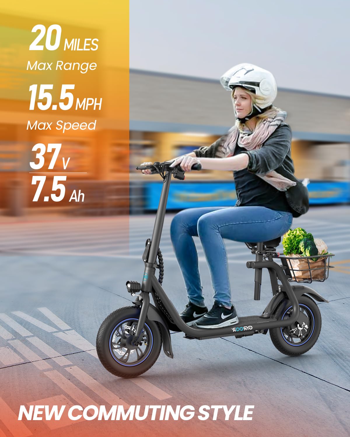 Gyroor Adults Electric Scooter, 450W Motor 20Mile-Max Distance 15.5MPH, Fashion Electric Scooter for Short Distance Commuting，C1-Bright