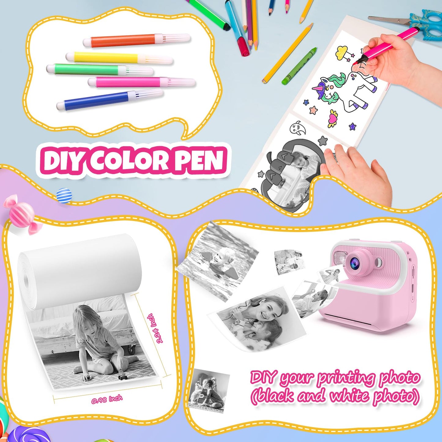 Kids Instant Print Camera with Dual Lens