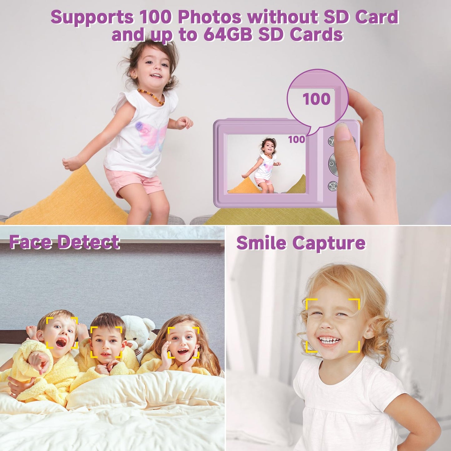 FHD 1080P Digital Camera for Kids, Purple