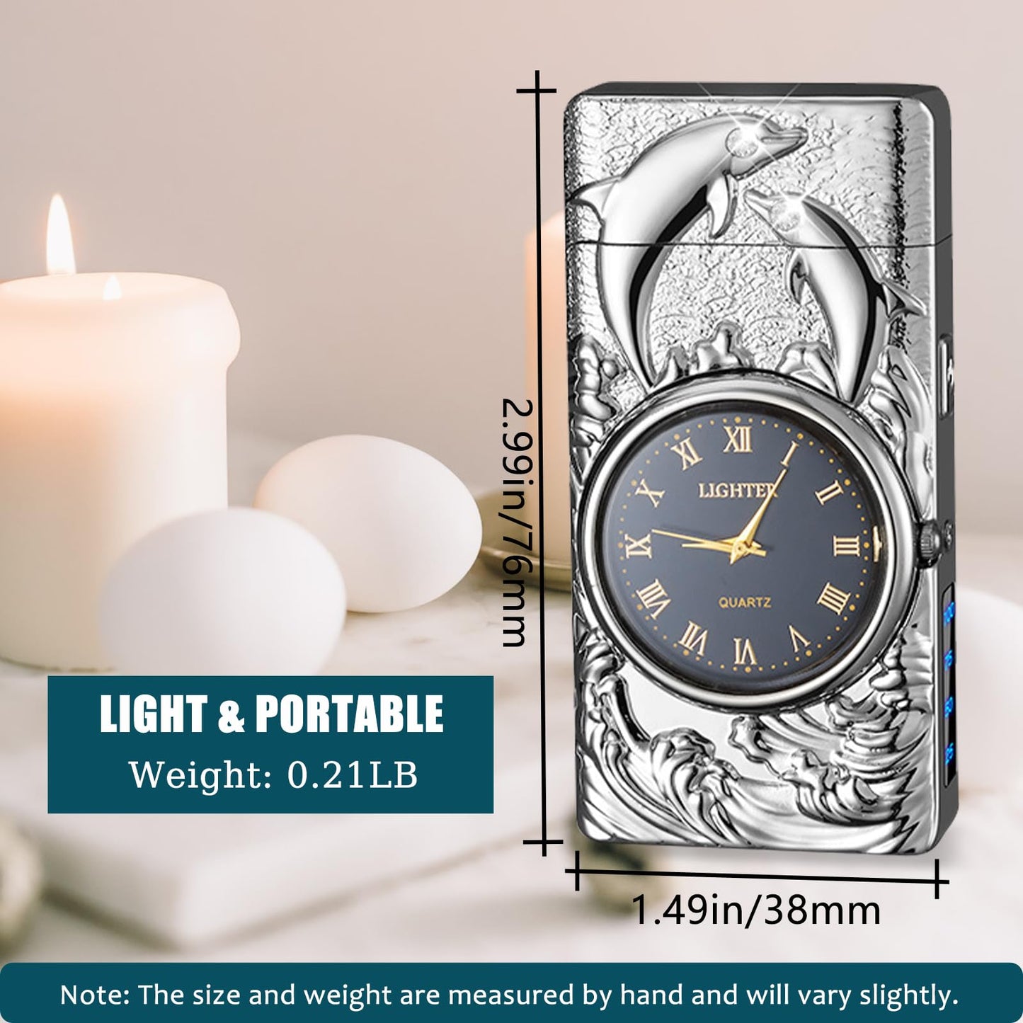 USB Rechargeable Plasma Arc Lighter with Clock Dial and Flashlight