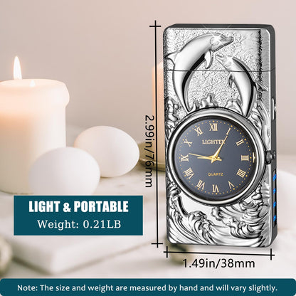 USB Rechargeable Plasma Arc Lighter with Clock Dial and Flashlight