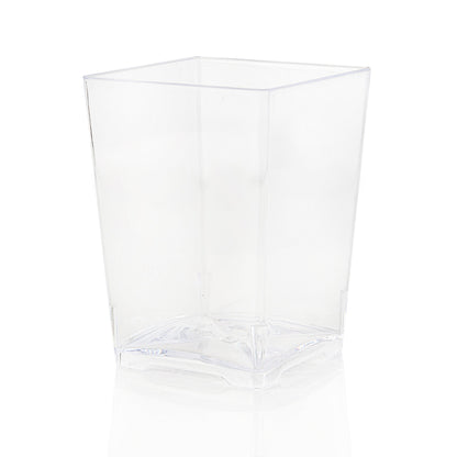 Oasis Creations Square Dessert Cup - 4 Ounce - Durable Crystal Clear Plastic - 50 Count - Ideal for Desserts, Appetizers, Entrees, Puddings, Mousse and More!