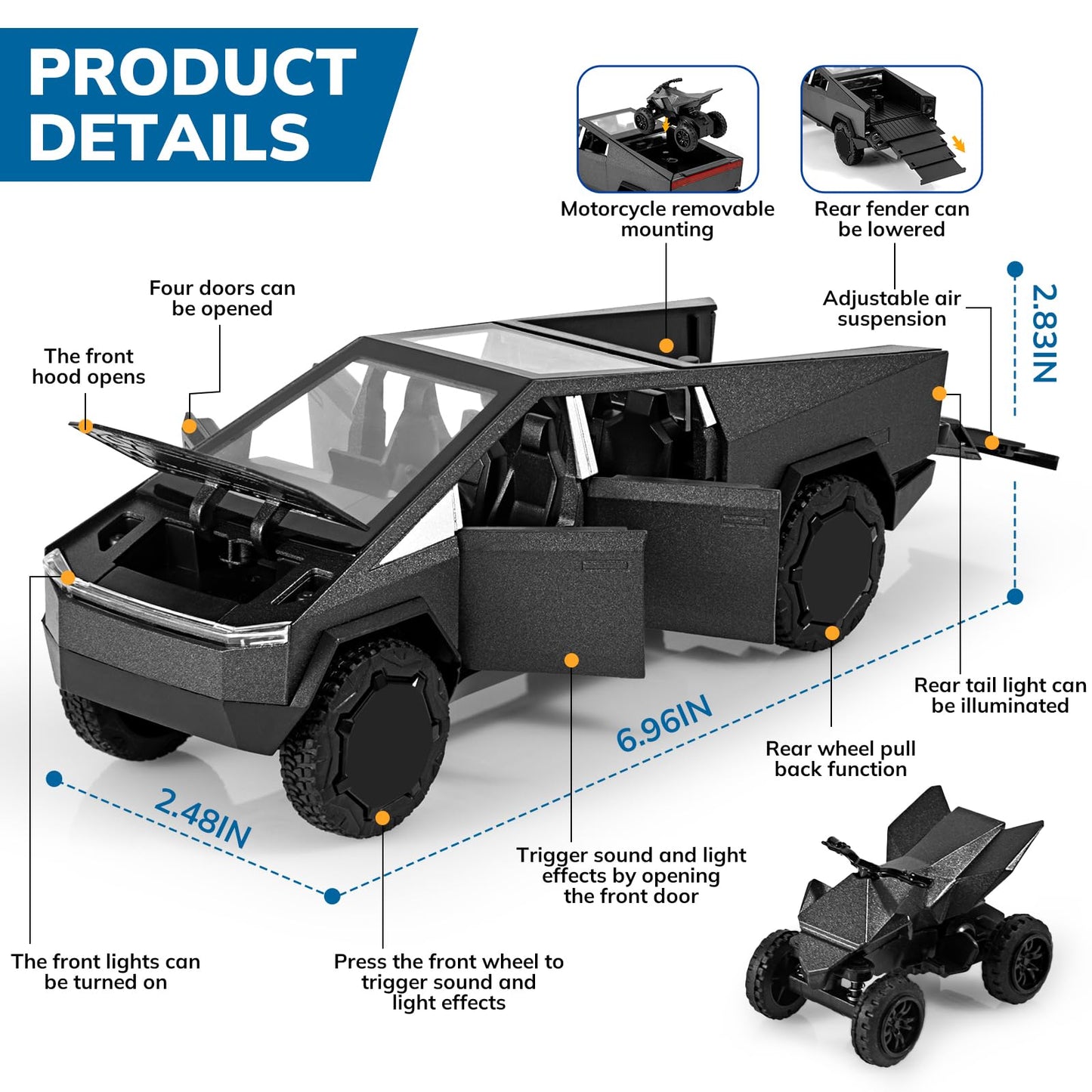 Diecast Pickup Truck Toy with Lights and Sounds