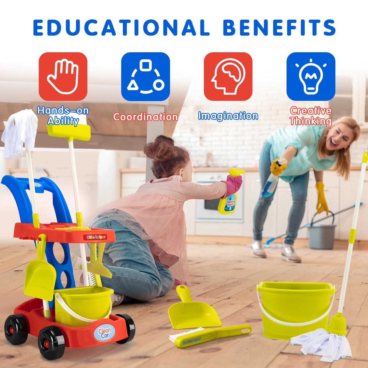 Kids Cleaning Toy Set with Cart for Toddlers