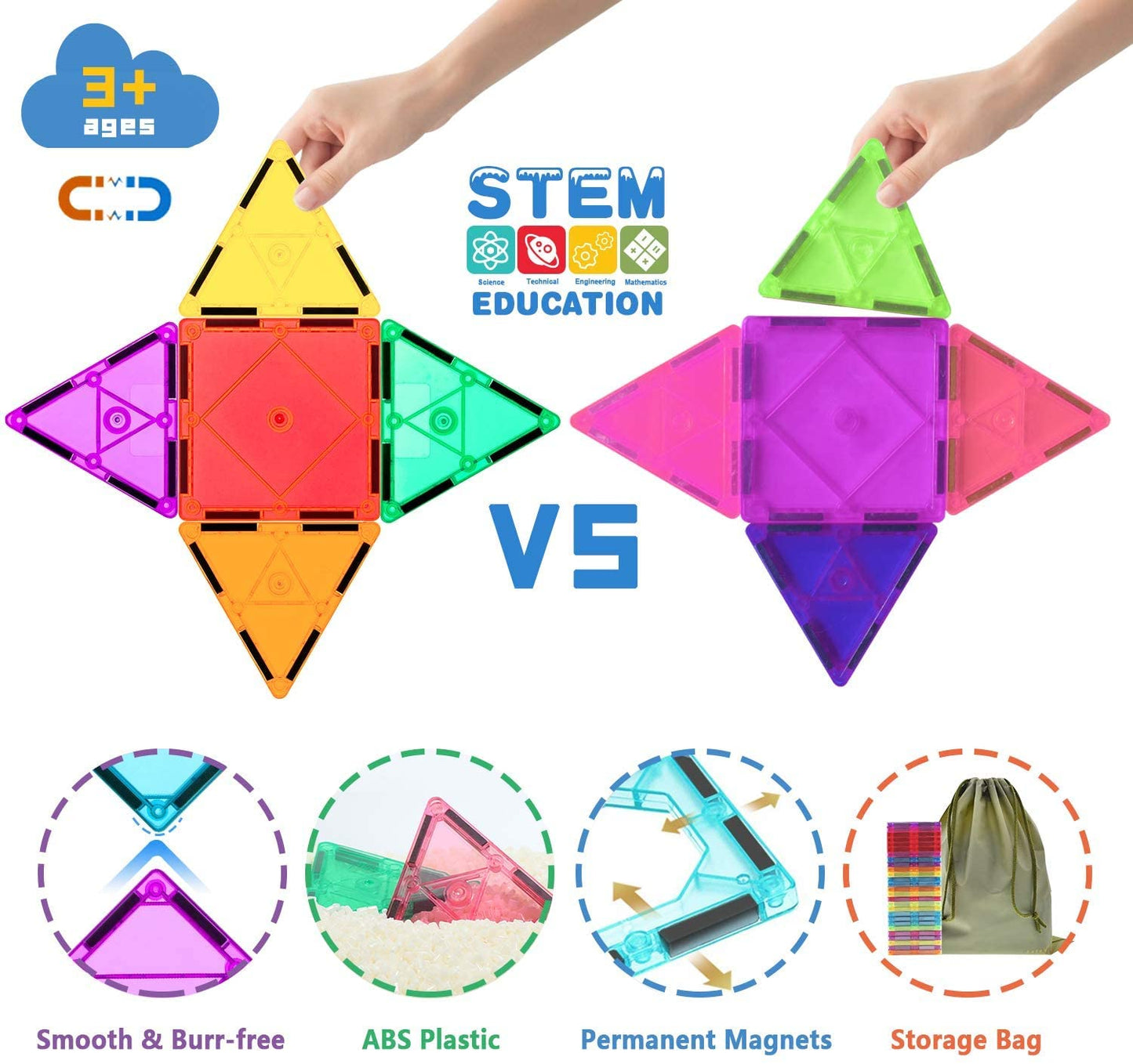 102 PIECES Compatible Magnetic Tiles Building Blocks Stem Toys for 3+ Year Old Boys and Girls Montessori Toys Toddler Kids Gifts Parents Approved Sensory Toys